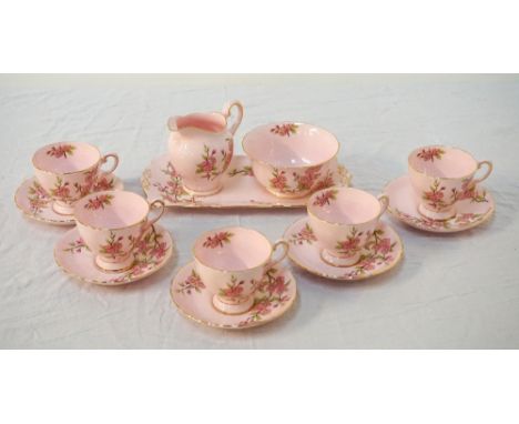TUSCAN 'SPRINGTIME' CHINA TEA SERVICEcomprising six cups; six saucers; six side plates; sandwich plate; cake plate; sugar bas