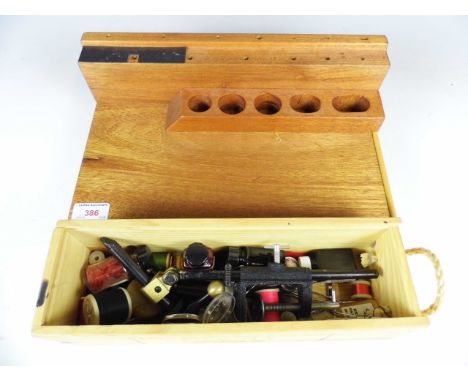 A fly tying bench and vices etc.