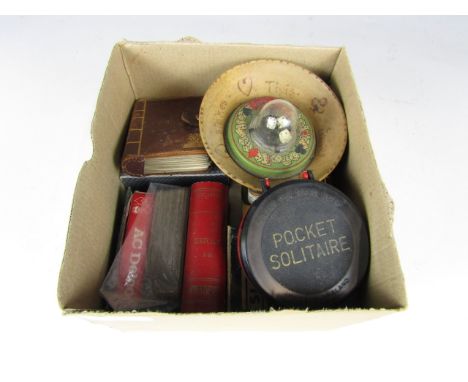 Vintage playing cards, together with a game of pocket solitaire etc.