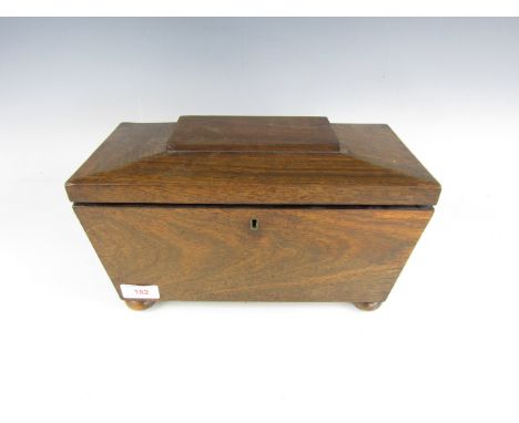 A late Georgian rosewood sarcophagus form tea caddy