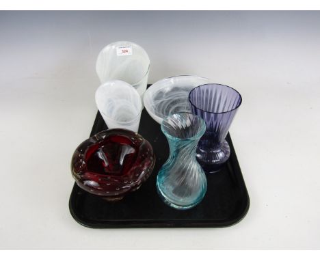 A Caithness vase and a controlled bubble glass ashtray etc.