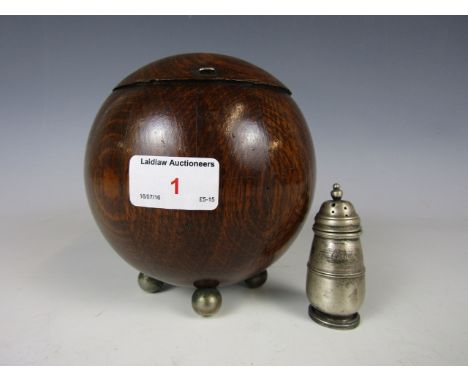 A silver salt and a wooden tea caddy