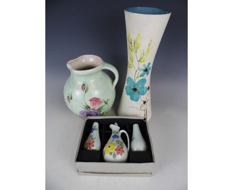 A Radford Pottery jug, a boxed cruet set and a vase 