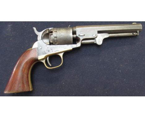Manhattan first model percussion cap revolver with 5" octagonal barrel with New York address with brass framework and serial 