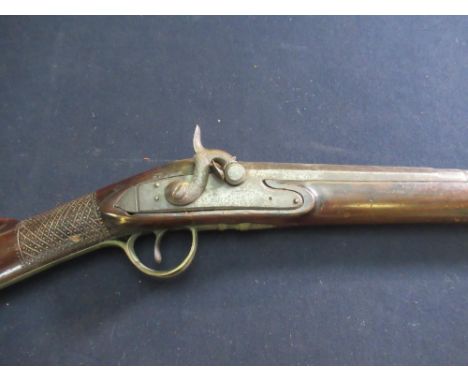 Drum and nipple percussion cap single barrel sporting gun with 30" 1/2 first stage octagonal barrel complete with brass mount