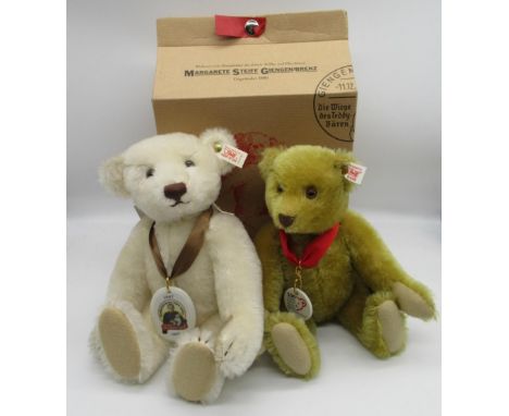 Steiff 150 Year Margarete Steiff Anniversary Teddy Bear in white mohair with working squeaker and 1847-1997 pendant, unboxed,