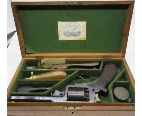 Oak cased Adams patent navy model five shot percussion cap revolver with 6" barrel engraved with details for Edwin Wilson Hor