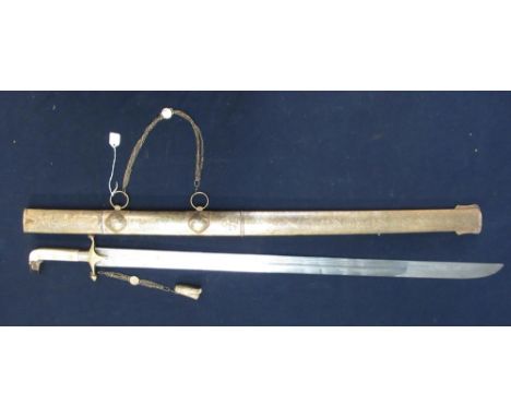 Arabian presentation type sword, 34" straight blade, with gilt mounts and scabbard 