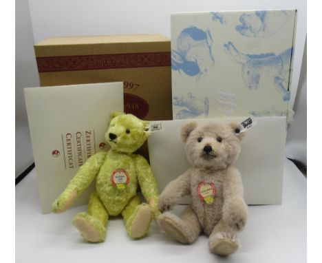 Steiff Teddy Baby 1929 replica teddy bear in corn, limited edition no. 492/929, boxed with certificate, H25cm, and a Steiff 1