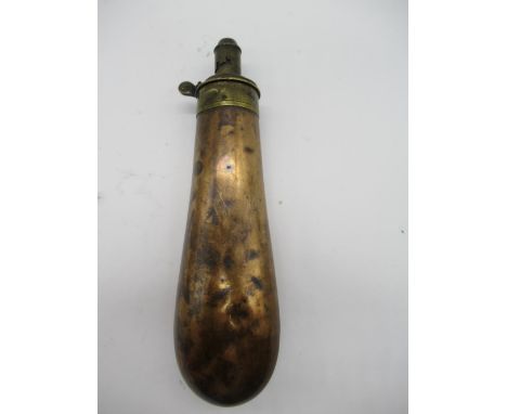 G &amp; JW Hawksley of Sheffield brass and copper powder flask of tapering bag shape design L8.5" (spring AF) 