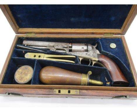 Cased colt patent 1849 pocket revolver with coaching scenes to the cylinder 5" octagonal barrel frame marked colt patent seri