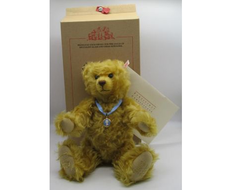 Steiff Golden Jubilee Teddy Bear in golden mohair with monogram 'EII R' embroidered on right foot and 1952-2002 on left foot 