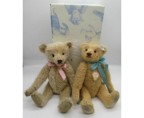 Steiff replica 1948 Teddy Bear in blonde with blue ribbon Limited Edition no. 512/1000 boxed with certificate H29cm, and a St