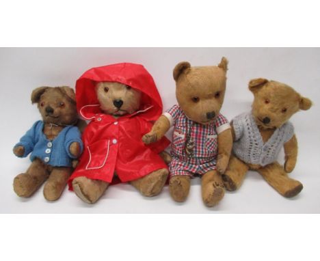 Collection of c1940s/50s British teddy bears including a c1950s Chiltern teddy bear in blonde mohair with plastic dog nose, g