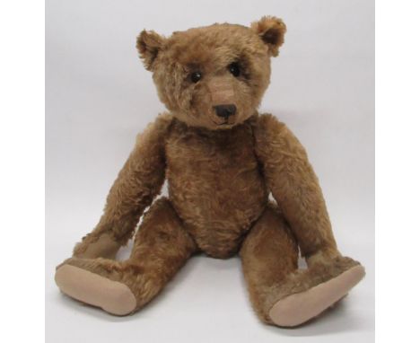 Steiff c. 1908 large teddy bear in cinnamon mohair, with boot button eyes, Steiff button in ear,  pronounced muzzle, stitched