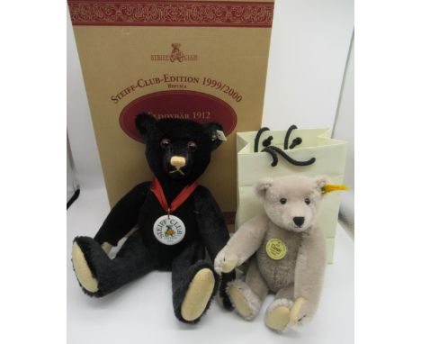 Steiff 1912 Replica Teddy Bear in black mohair with working growler mechanism and Steiff Club 1999 pendant, Limited Edition n