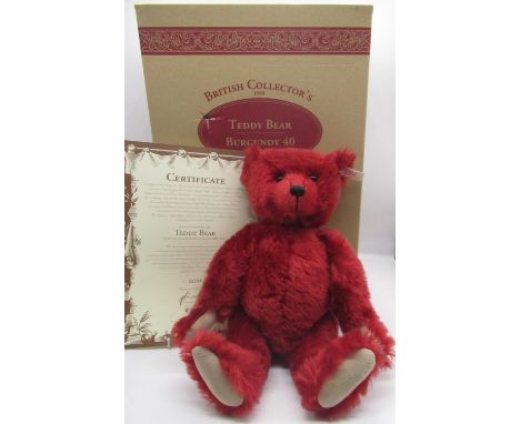 Steiff British Collectors 1998 teddy bear in burgundy mohair with working growler mechanism, limited edition No.2594/3000, bo