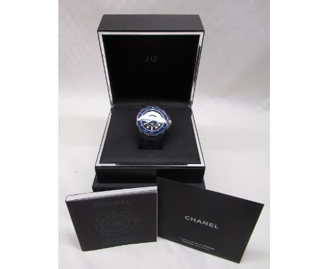 Chanel - J12 Marine automatic wrist watch, black dial with luminous indicators, blue centre sweep seconds, rotating bezel and