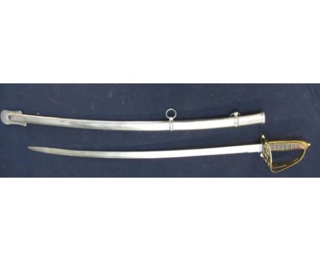 Modern decorative cavalry type sword with brass hilt and steel scabbard 