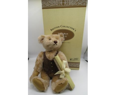 Steiff British Collectors 1996 teddy bear in blonde mohair with working growler mechanism and waistcoat, limited edition no. 