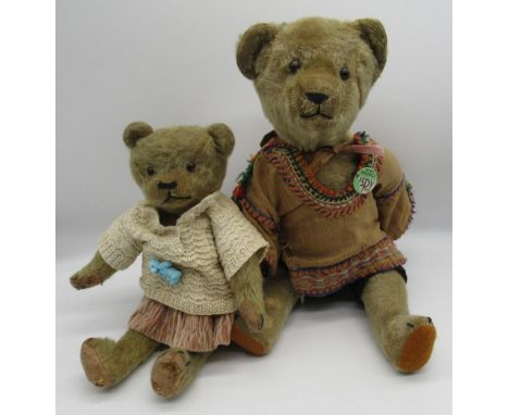 Antique jointed teddy bear straw filled Germany 1940s