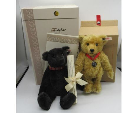 Steiff Teddy Bear in black mohair with red collar and working growler mechanism, Limited Edition no. 888/3000, boxed with cer