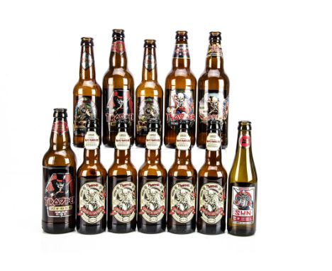 Iron Maiden Trooper Beer Bottles, twenty-five empty Beer Bottles comprising ten 'Red N Black' (In case, eight with tops), eig