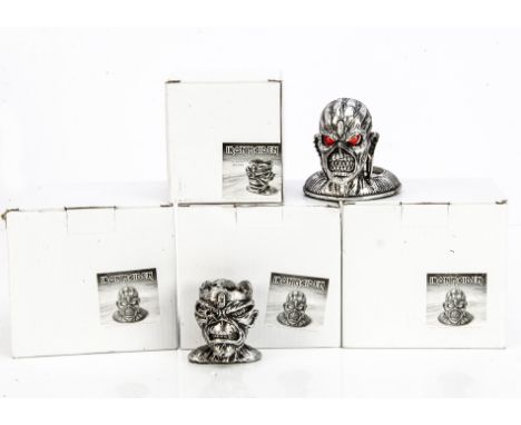 Iron Maiden T Light Holders, four Book of Souls T-Light Holders, all in stickered boxes and with original packaging plus two 