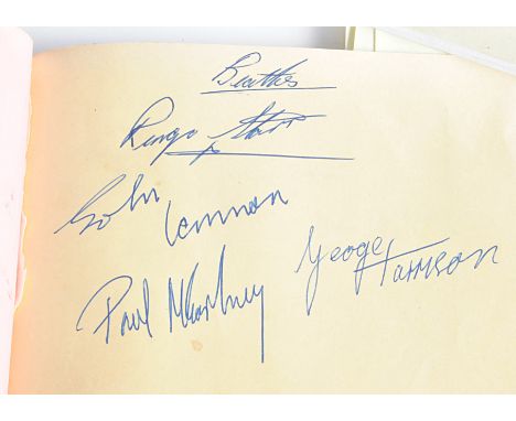 an autograph book with signatures obtained by the vendor, Sheila Shorten, when she went to see the Beatles at the Gaumont, Bo