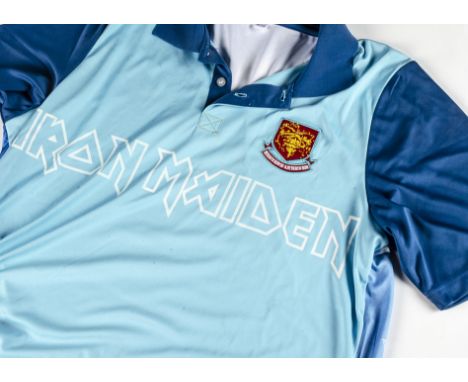 Iron Maiden 'Seventh Son of Seventh Son' Football Shirt, a light and dark blue Iron Maiden football shirt with a 'Seventh Son