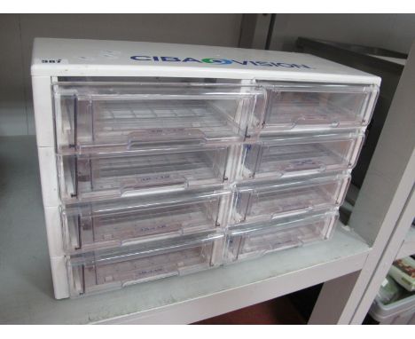 A Ciba-Vision Retail Display Chest of Eight Drawers, could be useful in a modelers workshop.