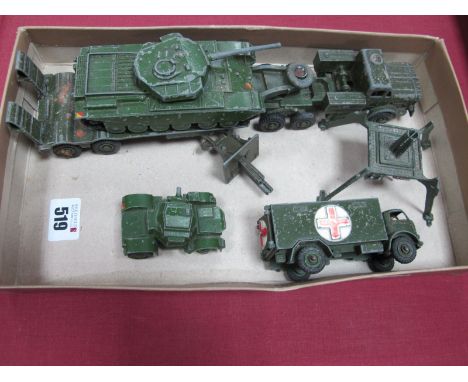 A Small Quantity of Army Related Dinky, including tank transporter and tank, military ambulance, armored car and two park pie