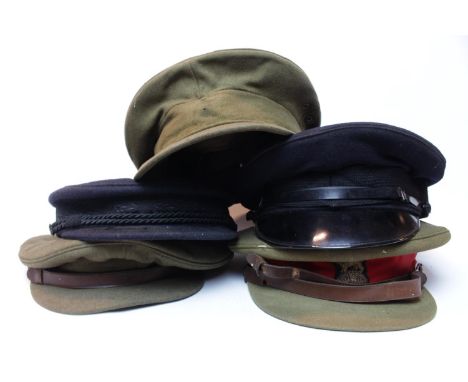 Collection of 5 Army &amp; Navy Peaked Caps WW2 and later 