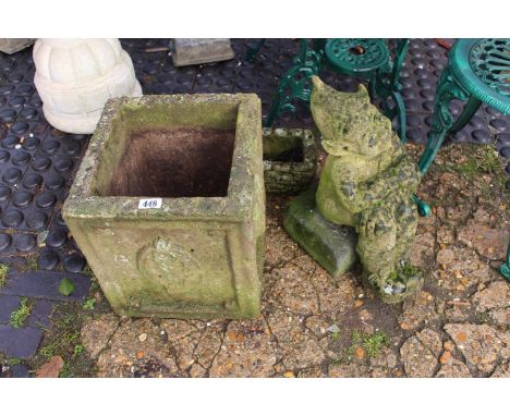 Square Bay Tree Planter, Trough and Gnome Ornament 