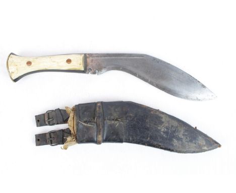 Interesting Bone Handled Khukri in Leather scabbard 