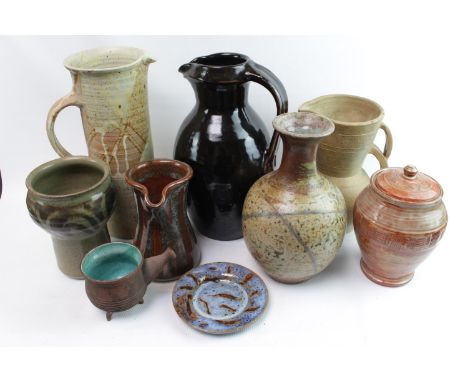 Collection of assorted Studio Pottery inc. Leach Pottery Trevor Corser Ewer, John Leach Muchelney Pottery Ewer with Signed do