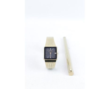 Sheaffer Gilt engine turned Fountain Pen cased and a Boxed Rotary Gilt wristwatch 
