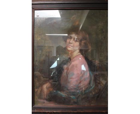 Large Framed Pastel portrait of Evangeline Mercedes Biggington signed to bottom right and dated 1912 reputed to be by a membe