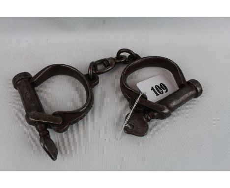 Pr. of Vintage Hiatt Handcuffs with Air Ministry marks with keys 