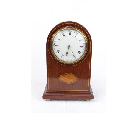 Edwardian Walnut cased domed top mantel clock with Roman numeral dial with matching key 