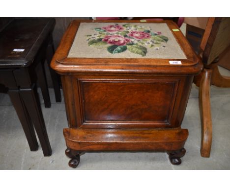 A Victorian mahogany step commode having woolwork top