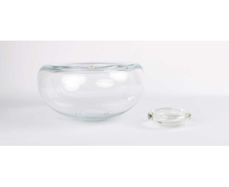 Per Lütken (Danish 1916-1998) for Holmegaard Large Salad Bowl & Small Dish  Both clear, the former bearing Holmegaard label, 