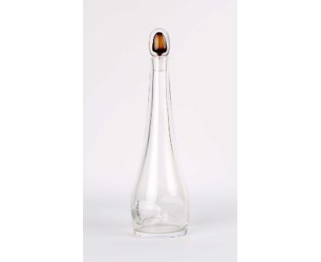 Mona Morales-Schildt for Kosta Tall Decanter  Circa 1960s, with original internally coloured stopper, the body with twin 'han