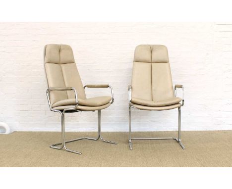 Tim Bates for Pieff, West Midlands Pair of High-Backed "Eleganza" Armchairs Circa 1970, cream leather upholstery including ar