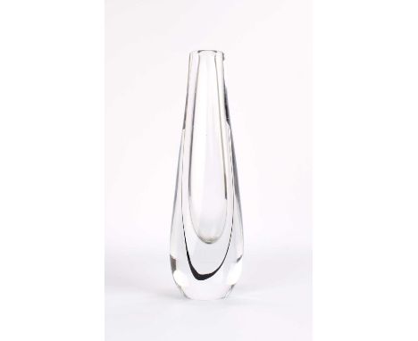 Vicke Lindstrand (Swedish 1904-1983) for Kosta Large "Contour" Vase  Circa 1950s, teardrop form with internal black trailing,