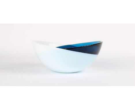 Lena Bergström for Orrefors "Calypso" Bowl  Two-tone blue and opaque white glass, bearing Orrefors Sweden label and etched Or