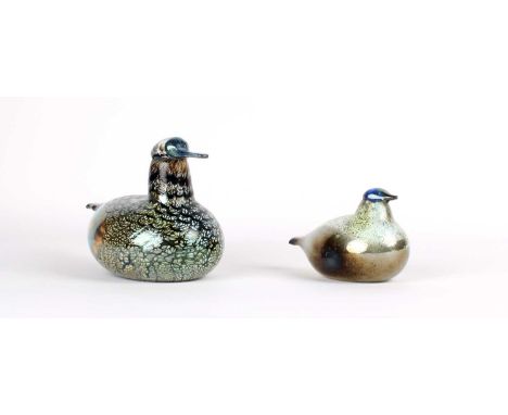 Oiva Toikka (Finnish 1931-2019) Two Glass Birds - " Lamino Oy Company Bird" for Nuutajärvi & "Female Duck (Sorsanaaras)" for 