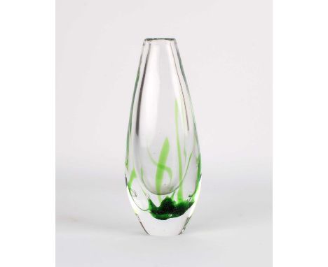 Vicke Lindstrand (Swedish 1904-1983) for Kosta "Seagrass" or "Seaweed" Vase  Circa 1960s, flattened ovoid form, clear with gr