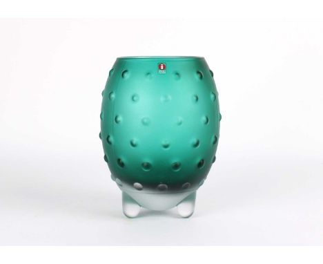 Tiina Nordström (Finnish) for Iittala "Major" Vase  Designed 1994, frosted green to opaque white, bearing Iittala label.  18.