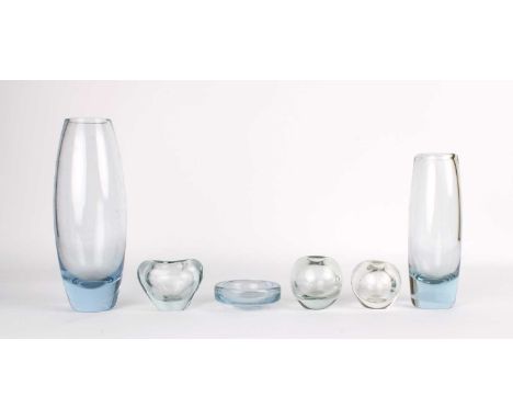 Per Lütken (Danish 1916-1998) for Holmegaard Group of "Ice Blue" Wares  Including a "Hellas" and miniature "Herzen" vase, a t